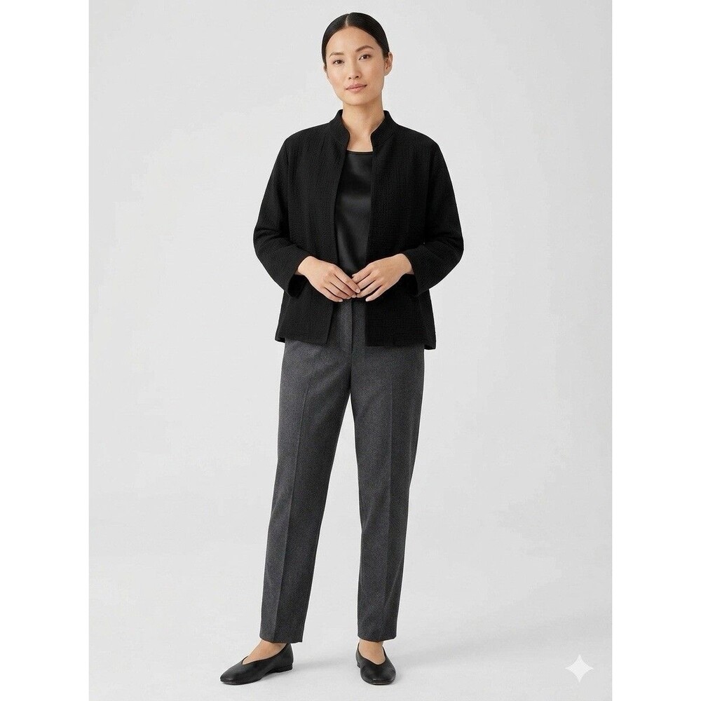 Eileen Fisher Black Textured Rayon/Silk Open Jacket Sz PS